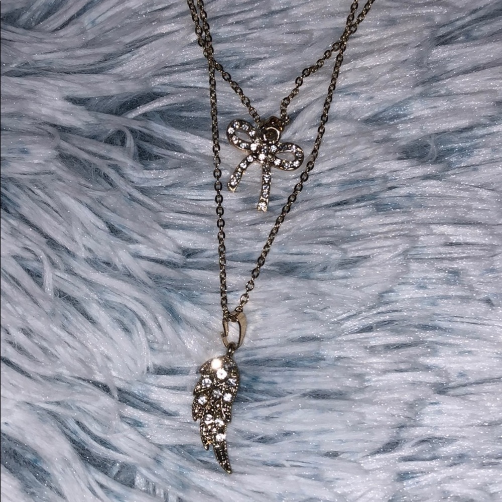 Gold and Diamond Bow/Wing Layer Necklace